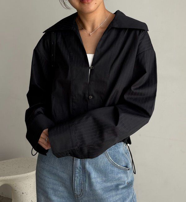  「Vネックストライプショートシャツ」|シャツ・ブラウス|