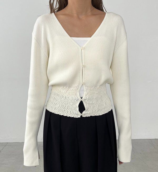  「【スタイルアップ効果◎】裾シャーリングリブカーディガン」|カーディガン|