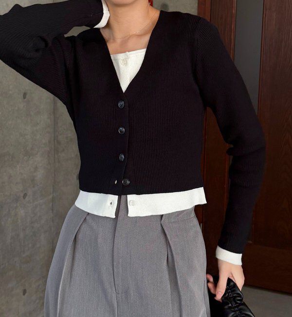  「バイカラーレイヤードカーディガン」|カーディガン|