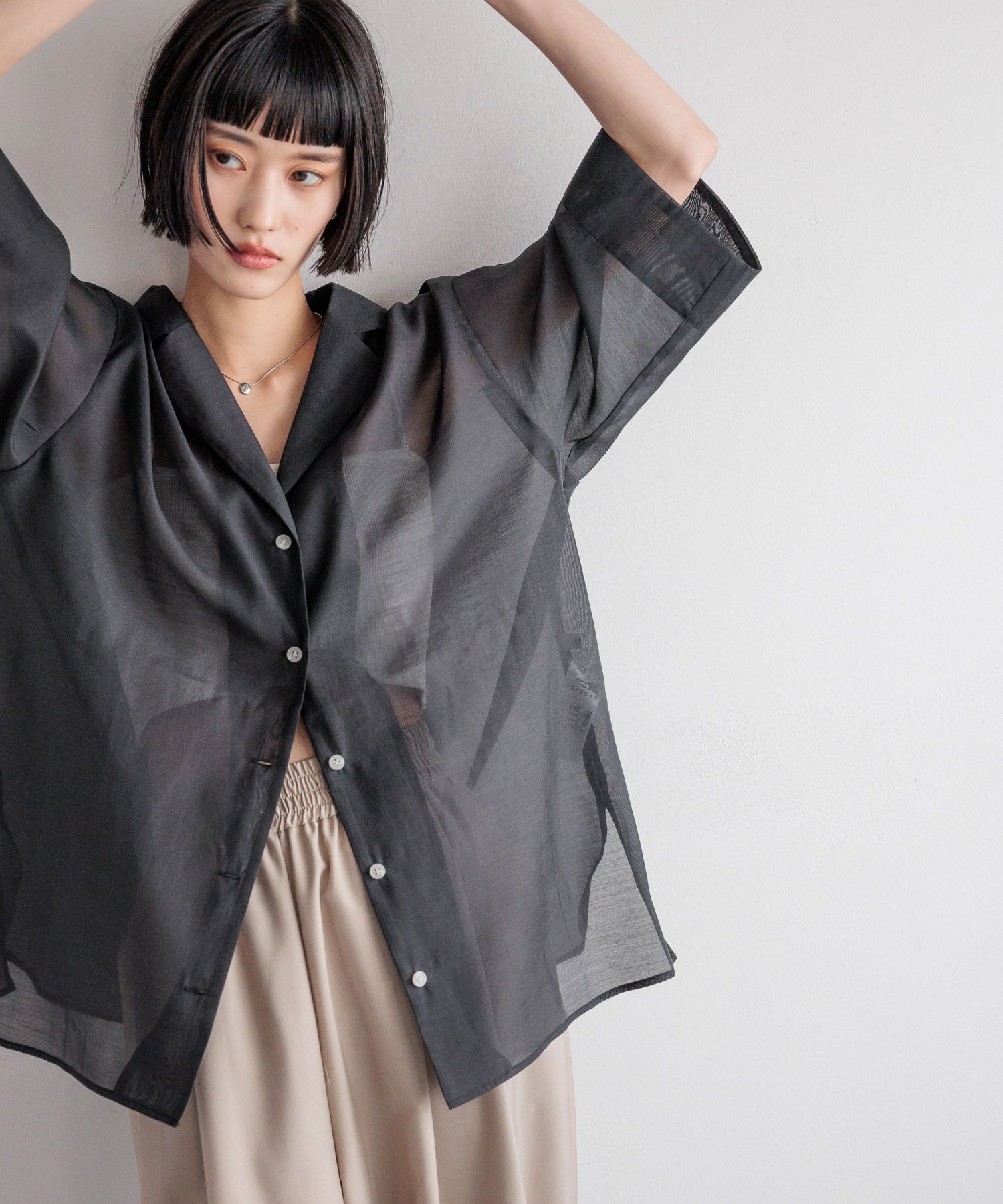 LOWRYS FARM「シアーカイキンショートＳＳ」|シャツ・ブラウス|BLK