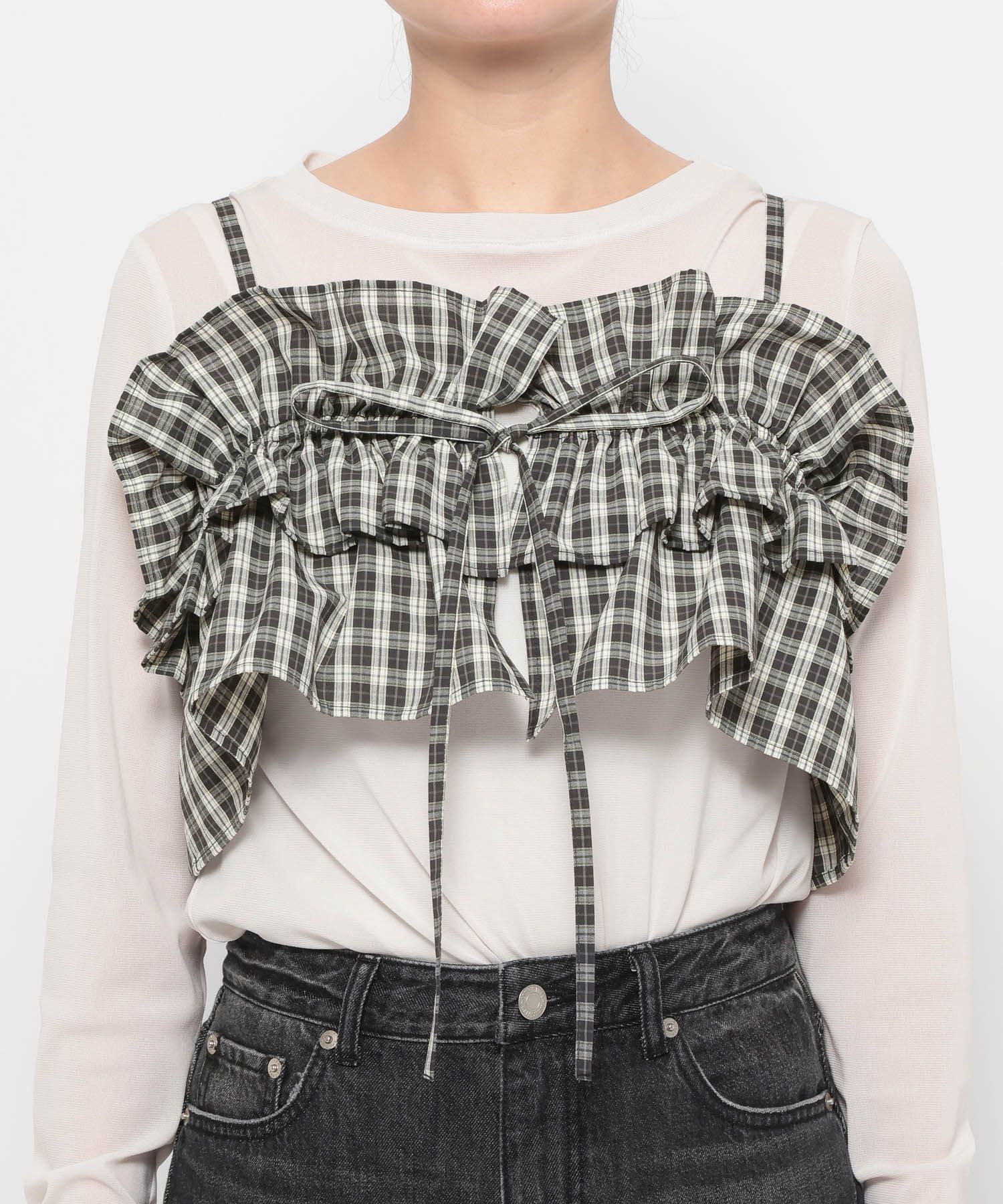 LOWRYS FARM「チェックフリルビスチェ」|シャツ・ブラウス|