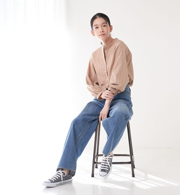 collex「＜手洗い可能＞ ストライプスタンドカラーシャツ」|シャツ・ブラウス|