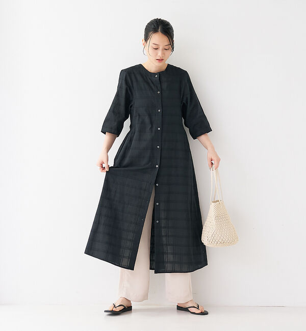 collex「＜手洗い可＞チェック織柄ガウンワンピース」|ワンピース|ブラック