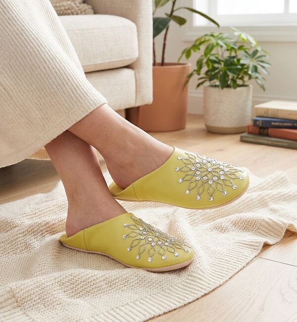 collex「ビーズバブーシュ 羊革 モロッコ製 スリッパ ルームシューズ 室内履き」|本・CD・DVD|イエロー