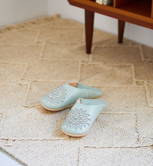 collex「ビーズバブーシュ 羊革 モロッコ製 スリッパ ルームシューズ 室内履き」|本・CD・DVD|セージグリーン