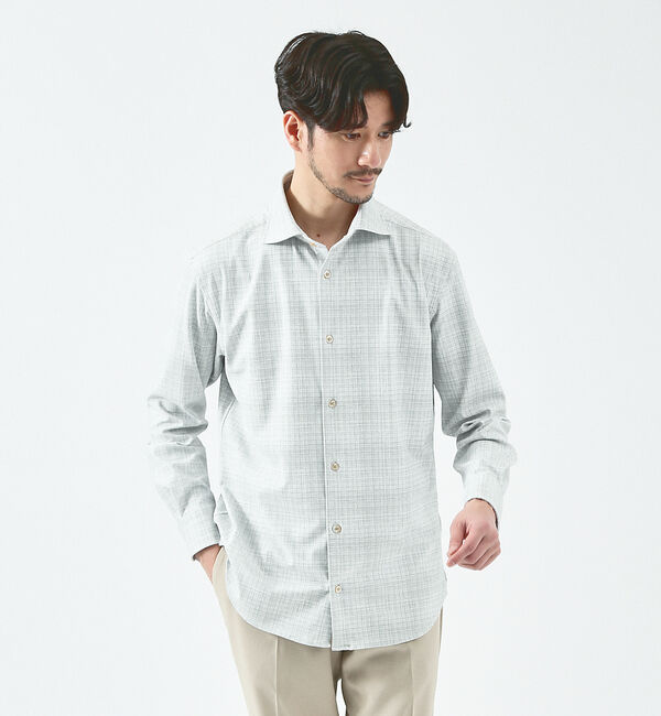 ABAHOUSE「【FLEX SHIRTS】接触冷感 スラブチェック 長袖シャツ」|シャツ・ブラウス|ライトグレー