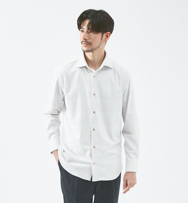 ABAHOUSE「【FLEX SHIRTS】接触冷感 スラブチェック 長袖シャツ」|シャツ・ブラウス|ライトベージュ