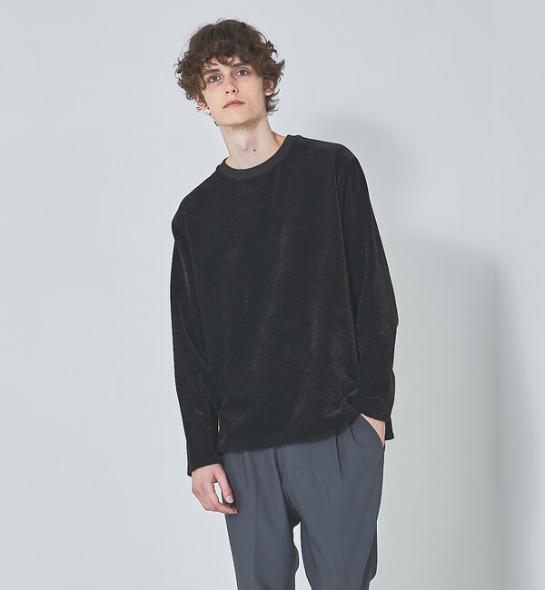 ABAHOUSE「【ベロア&times;コール】リラックス カットソー / スウェット」|Tシャツ・カットソー|ブラック