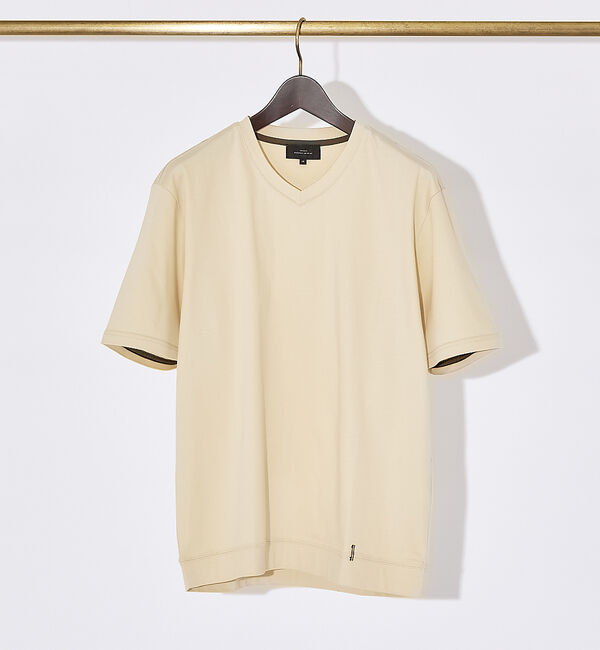 ABAHOUSE「【コットンシルケット】ポンチ Vネック Tシャツ」|Tシャツ・カットソー|クリーム