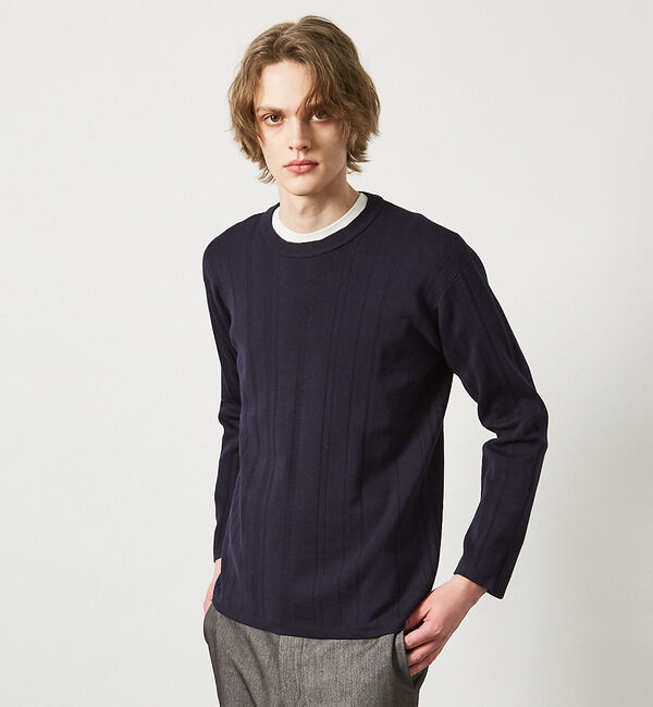 ABAHOUSE「ランダムストライプ 総針プルオーバーニット / クルーネック」|ニット・セーター|