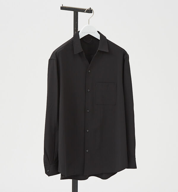 ABAHOUSE「【セットアップ対応】Vネック スキッパー シャツ / イージーケア / ストレッ」|シャツ・ブラウス|ブラック