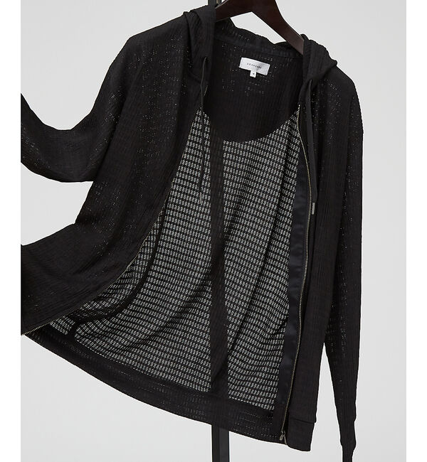 ABAHOUSE「ブロック柄メッシュ　ダブル ジップパーカー / シアーストレッチ」|パーカー|ブラック