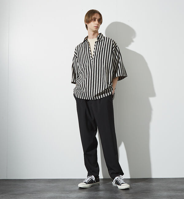 ABAHOUSE「サッカーストライプ スキッパーシャツ / オーバーサイズ / 半袖シャツ」|シャツ・ブラウス|