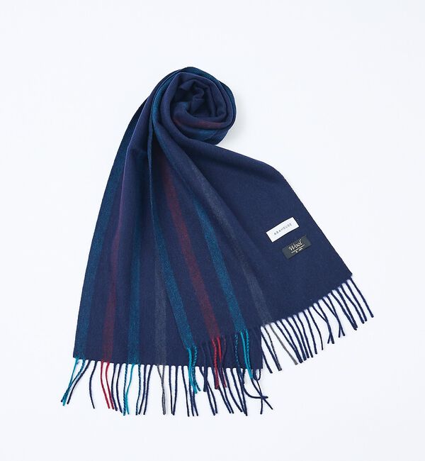 ABAHOUSE「チェック＆ストライプ　ウールマフラー」|マフラー|ネイビー