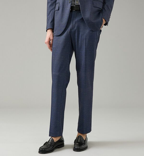 ABAHOUSE「【セットアップ対応】チェック柄 ライトポンチ イージースラックス / ストレッチ」|スラックス|ダークネイビー