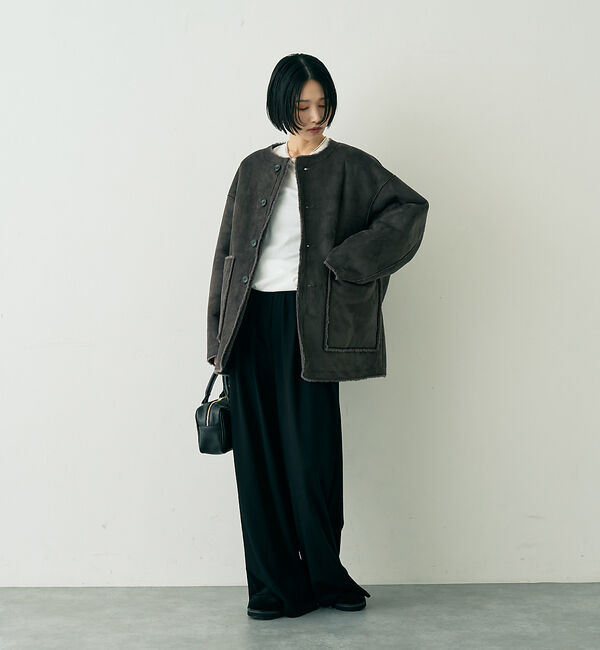 Rouge vif「【2サイズ展開】2WAYスウェードリバーシブルボアコート / ノーカラーコート」|ノーカラーコート|