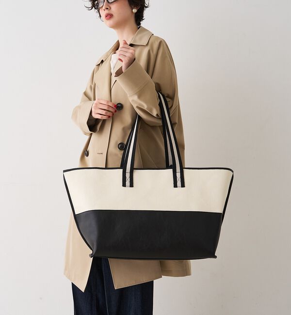 Rouge vif「【CHIMERE/シメール】キャンバス&times;合皮ワイドビックトート」|トートバッグ|