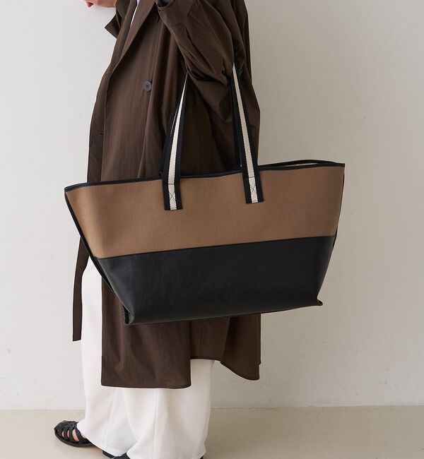 Rouge vif「【CHIMERE/シメール】キャンバス&times;合皮ワイドビックトート」|トートバッグ|