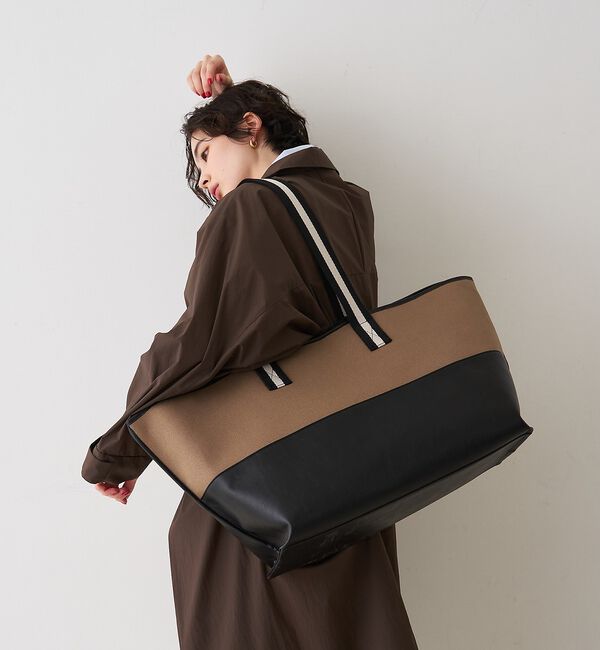Rouge vif「【CHIMERE/シメール】キャンバス&times;合皮ワイドビックトート」|トートバッグ|