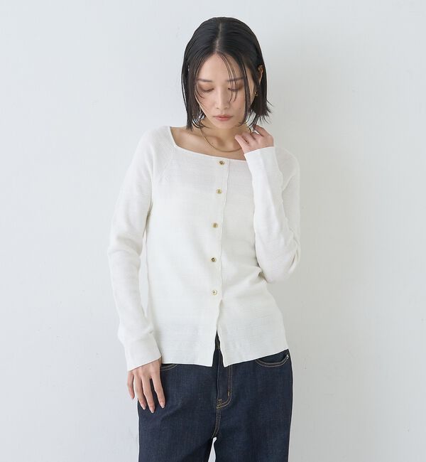 Rouge vif「【セットアップ対応】スクエアネックボーダー柄ニットカーディガン/プルオーバー」|カーディガン|