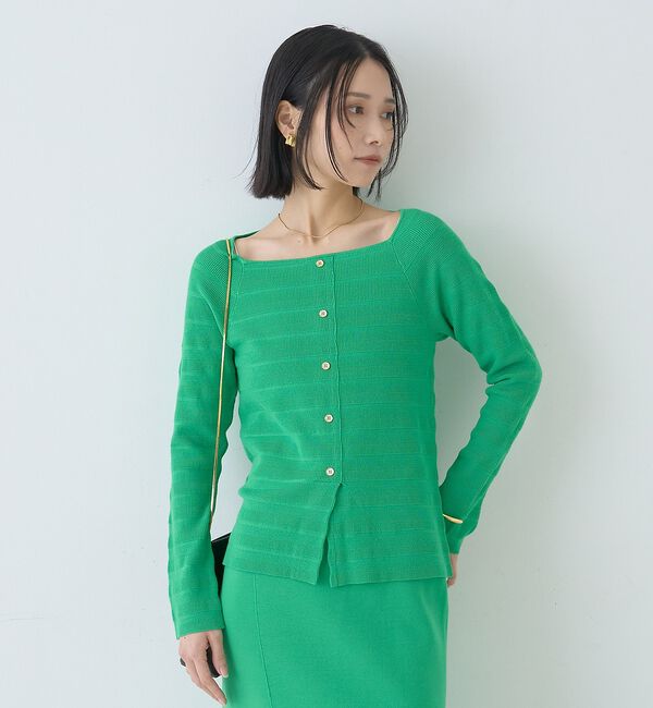 Rouge vif「【セットアップ対応】スクエアネックボーダー柄ニットカーディガン/プルオーバー」|カーディガン|