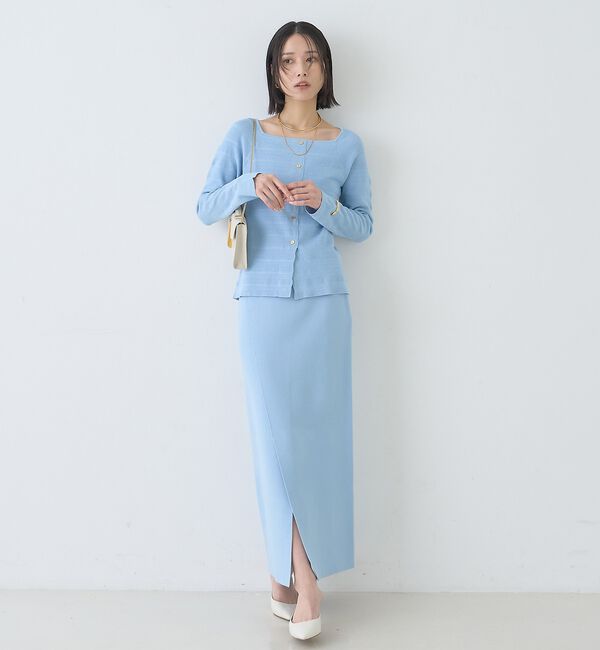 Rouge vif「【セットアップ対応】スクエアネックボーダー柄ニットカーディガン/プルオーバー」|カーディガン|