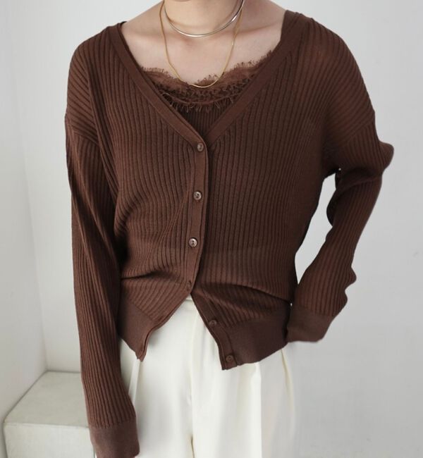 Rouge vif「【一部店舗限定】レースキャミ付きニットアンサンブル/カーディガン/レーストップス」|カーディガン|