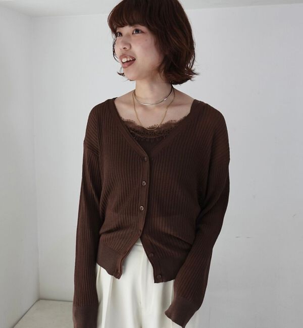 Rouge vif「【一部店舗限定】レースキャミ付きニットアンサンブル/カーディガン/レーストップス」|カーディガン|