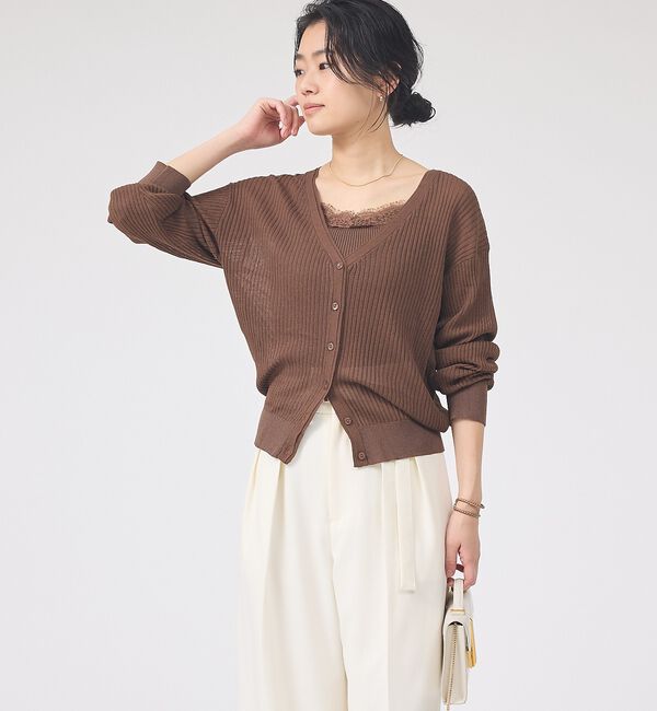 Rouge vif「【一部店舗限定】レースキャミ付きニットアンサンブル/カーディガン/レーストップス」|カーディガン|