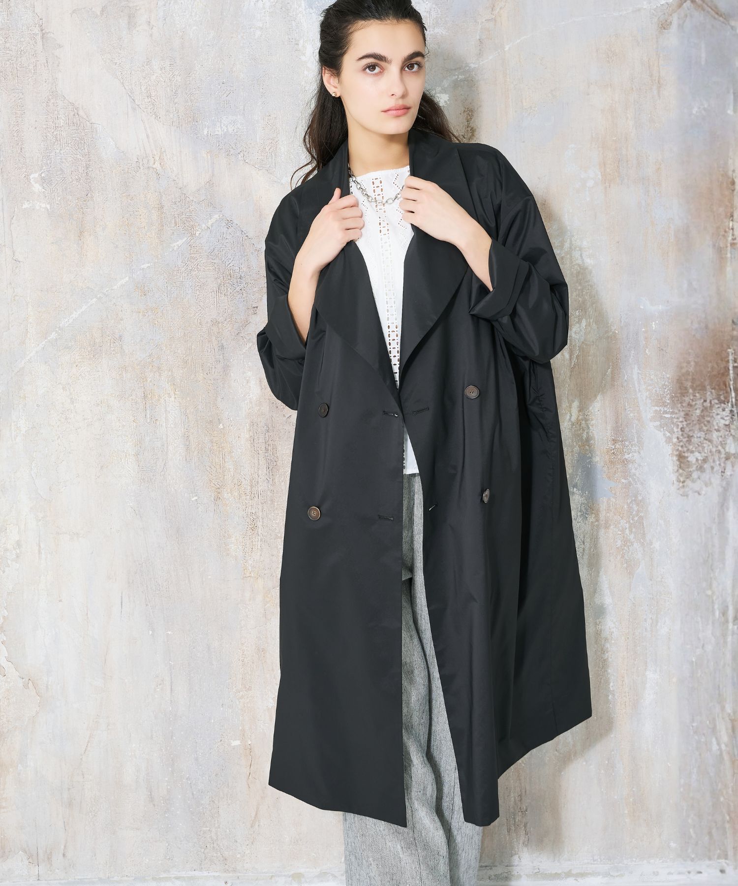 qualite「ライトタフタコート」|トレンチコート|ブラック