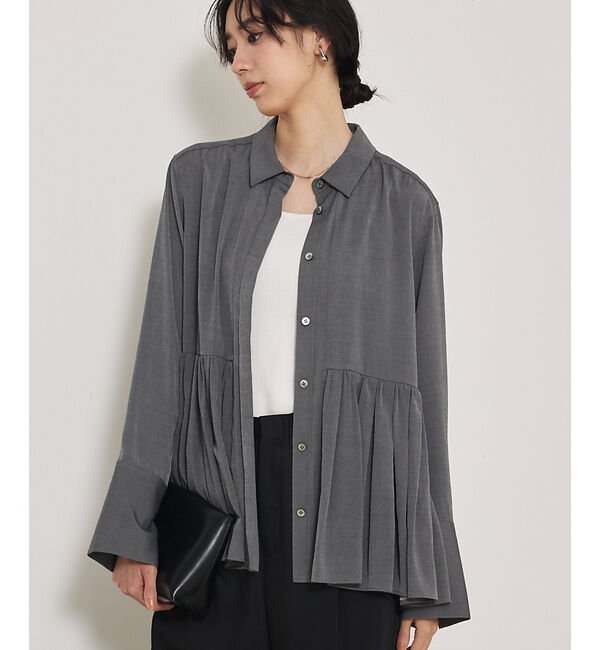 qualite「ギャザータック切り替えシャツ」|シャツ・ブラウス|グレー
