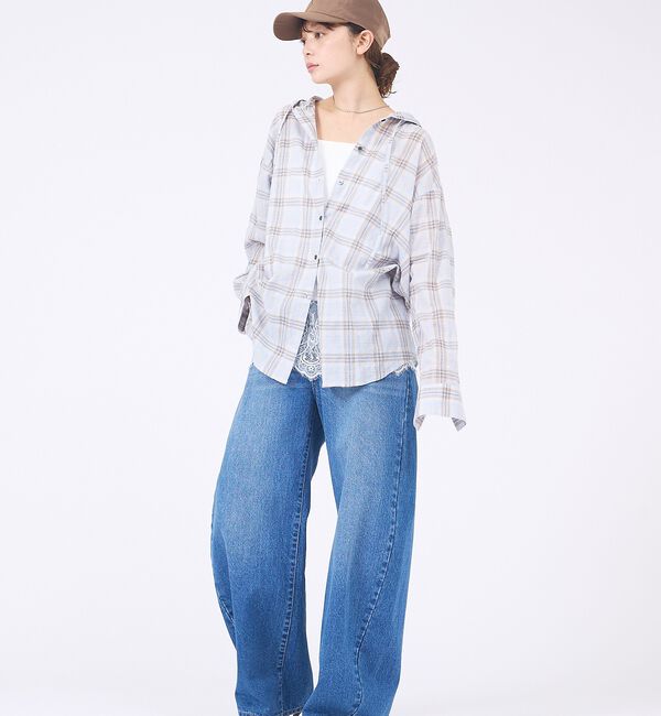 abahouse mavie「【シアー素材】チェックフードシャツ/春服/夏服/ゆったり/羽織り」|シャツ・ブラウス|