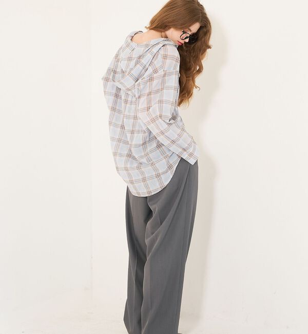abahouse mavie「【シアー素材】チェックフードシャツ/春服/夏服/ゆったり/羽織り」|シャツ・ブラウス|
