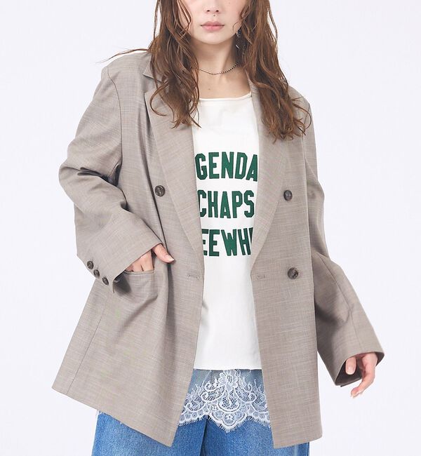 abahouse mavie「【セットアップ対応】ライトメランジダブルジャケット/長袖/シーズンレス」|その他|ダークベージュ