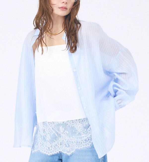 abahouse mavie「【やわらかに透ける】シアーストライプシャツ」|シャツ・ブラウス|サックスブルー