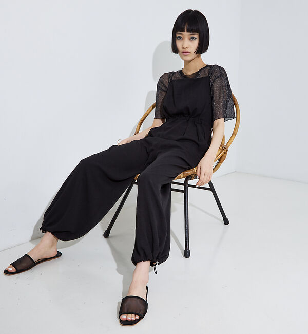 NOMINE「リネンライクオールインワンサロペット」|オールインワン|ブラック