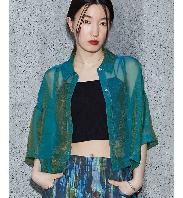 NOMINE「ハーフスリーブ シアー シャツ」|シャツ・ブラウス|エメラルドグリーン