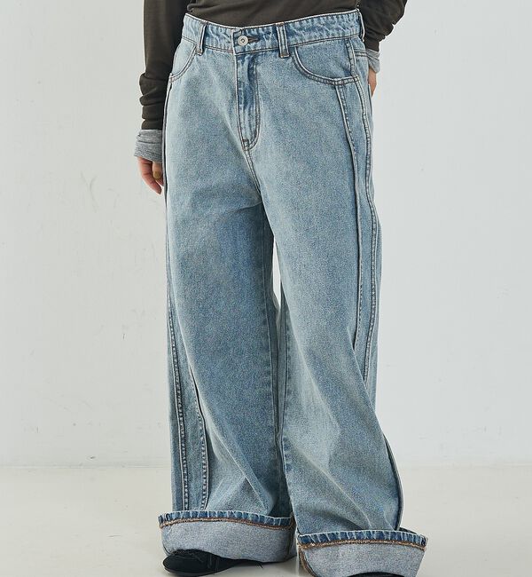 NOMINE「サイドライン ワイド デニムパンツ」|デニム|