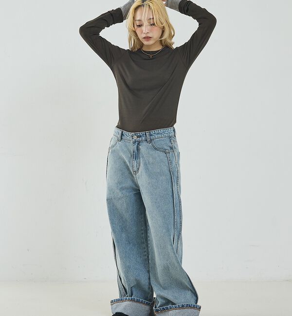 NOMINE「サイドライン ワイド デニムパンツ」|デニム|