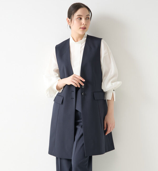 TIARA「シングルノーカラージレ（セットアップ対応）」|ベスト・ジレ|ネイビー