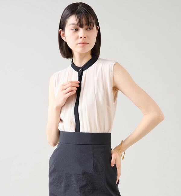 TIARA「バイカラープリーツトップス」|シャツ・ブラウス|アイボリー