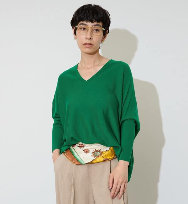 Liesse「【定番】前後V袖リブオーバーニット」|ニット・セーター|グリーン
