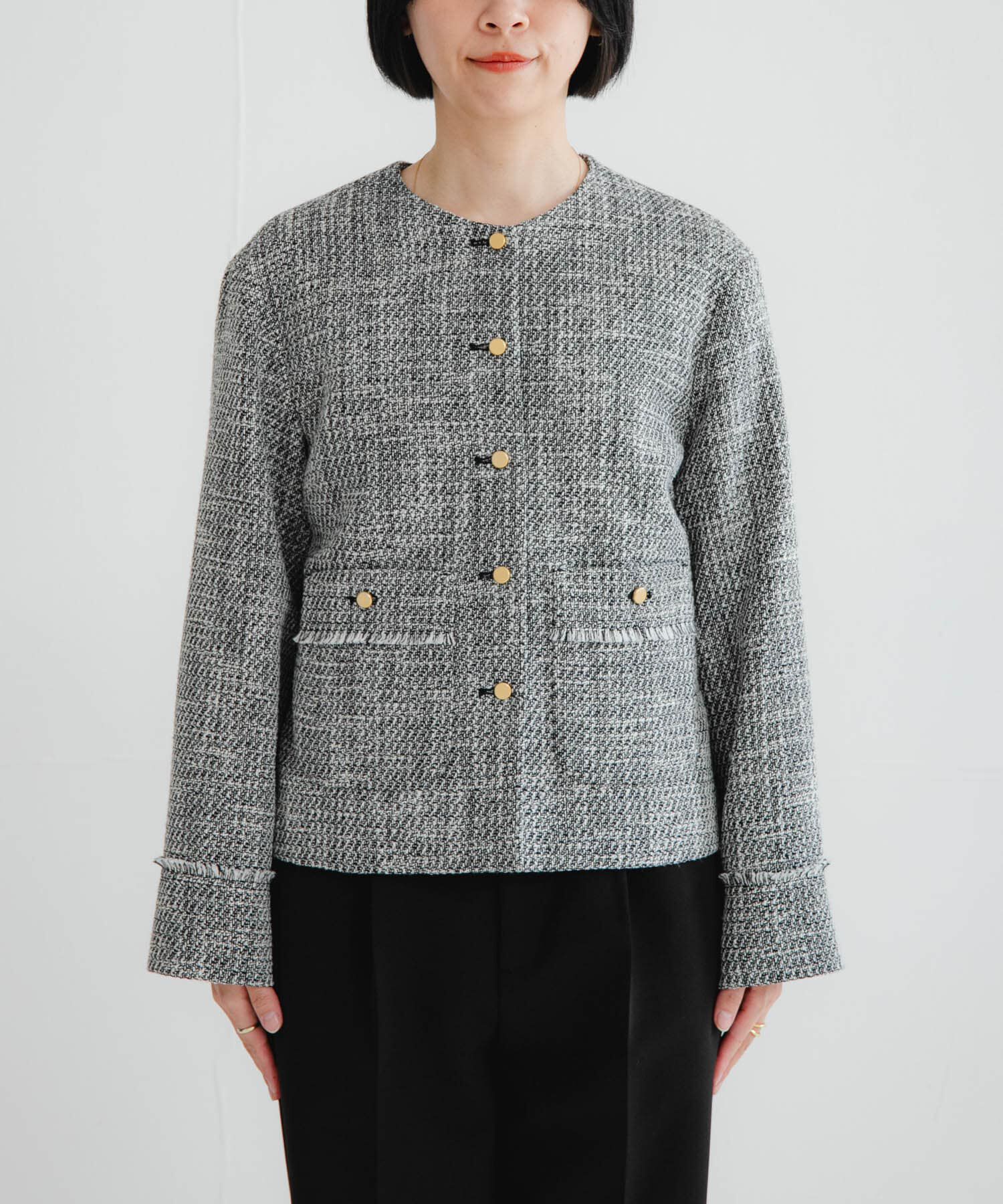 URBAN RESEARCH「ノーカラーツイードジャケット」|ノーカラージャケット|