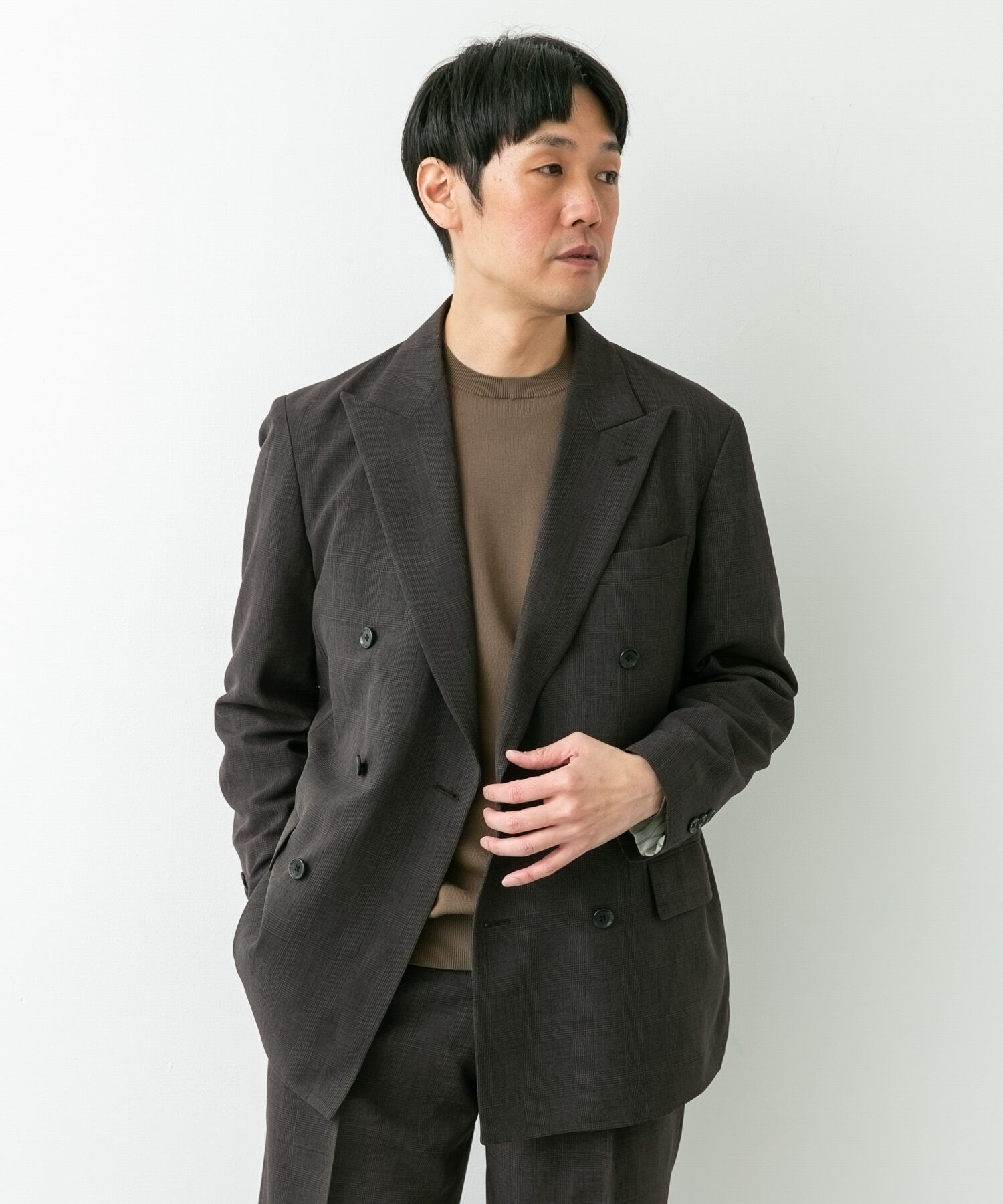 URBAN RESEARCH DOORS「LIFE STYLE TAILOR　ウーリーノグレンチェックダブルジャケット」|その他|ブラウン