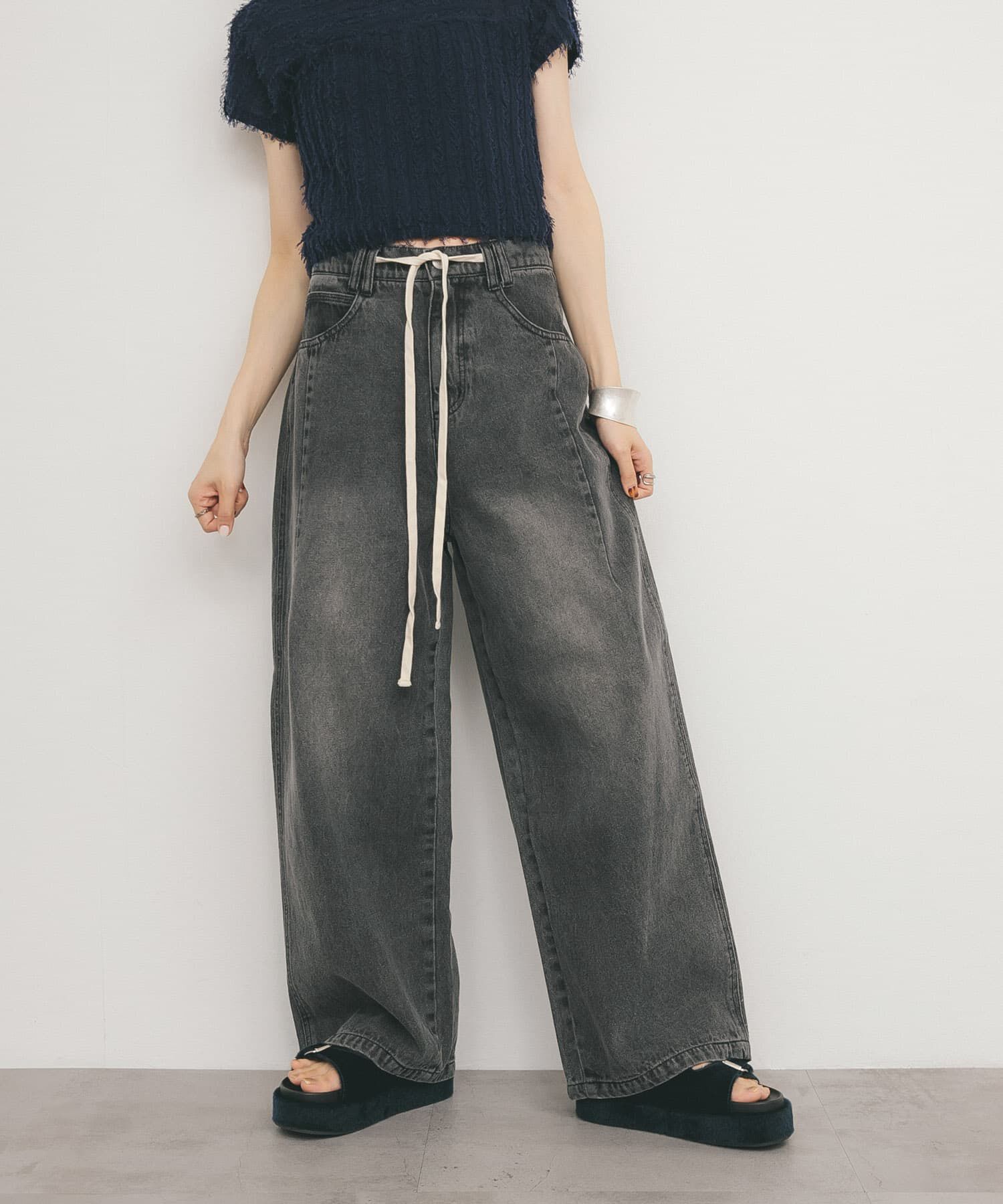  「『2サイズ展開』ドローストリングデニム」|デニム|