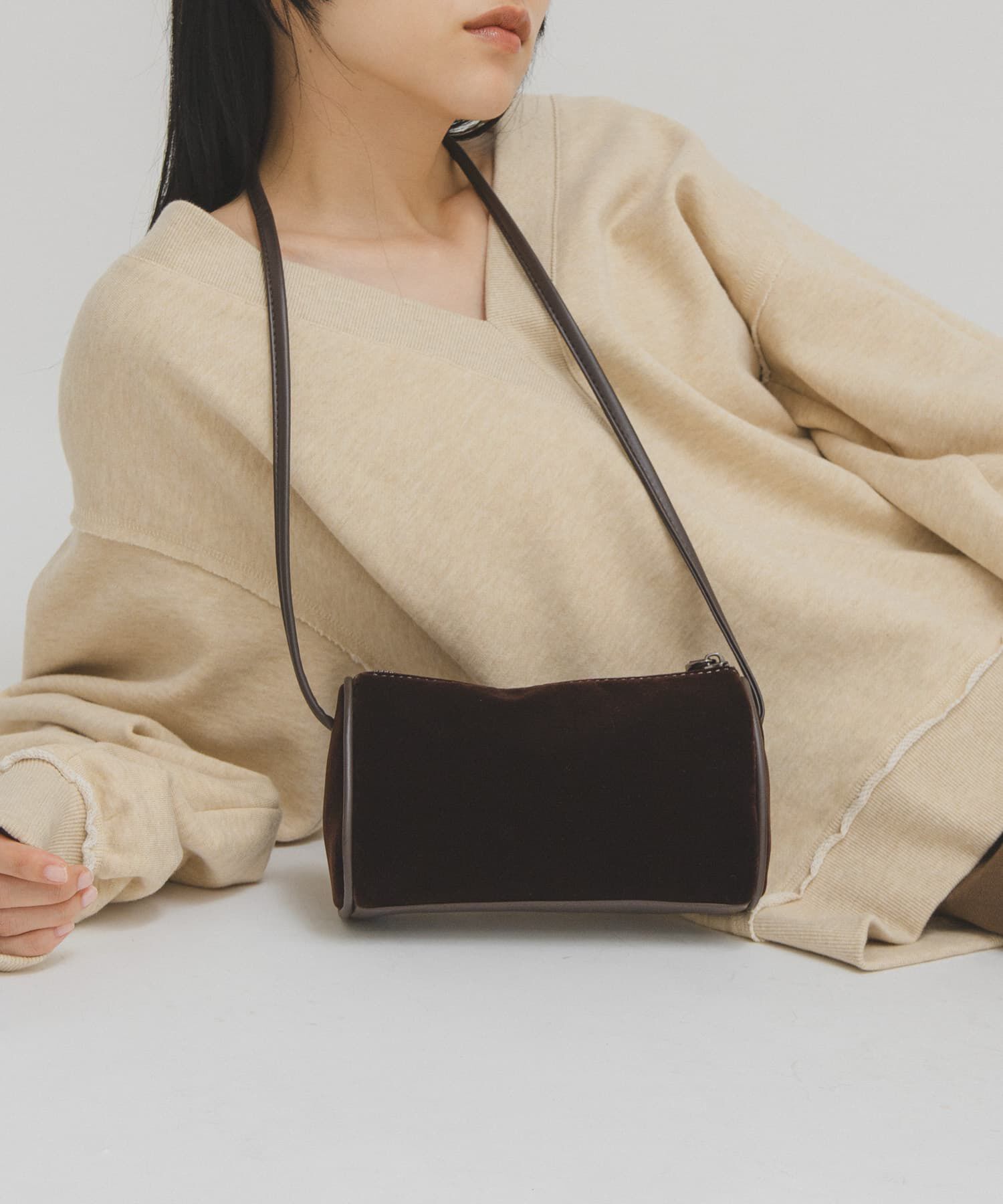 「ステッチデザインベロアミニBAG」|ショルダー・メッセンジャー|