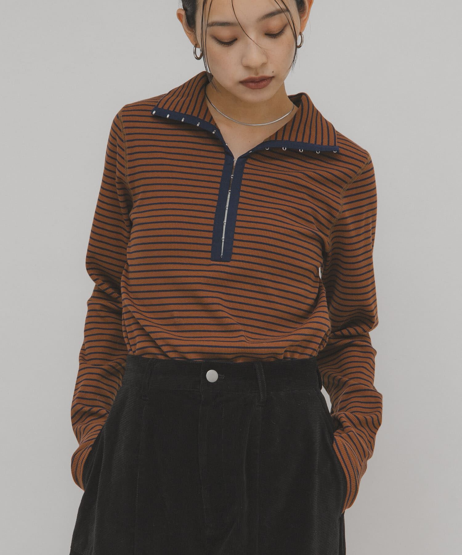  「タートルホックボーダートップス」|Tシャツ・カットソー|