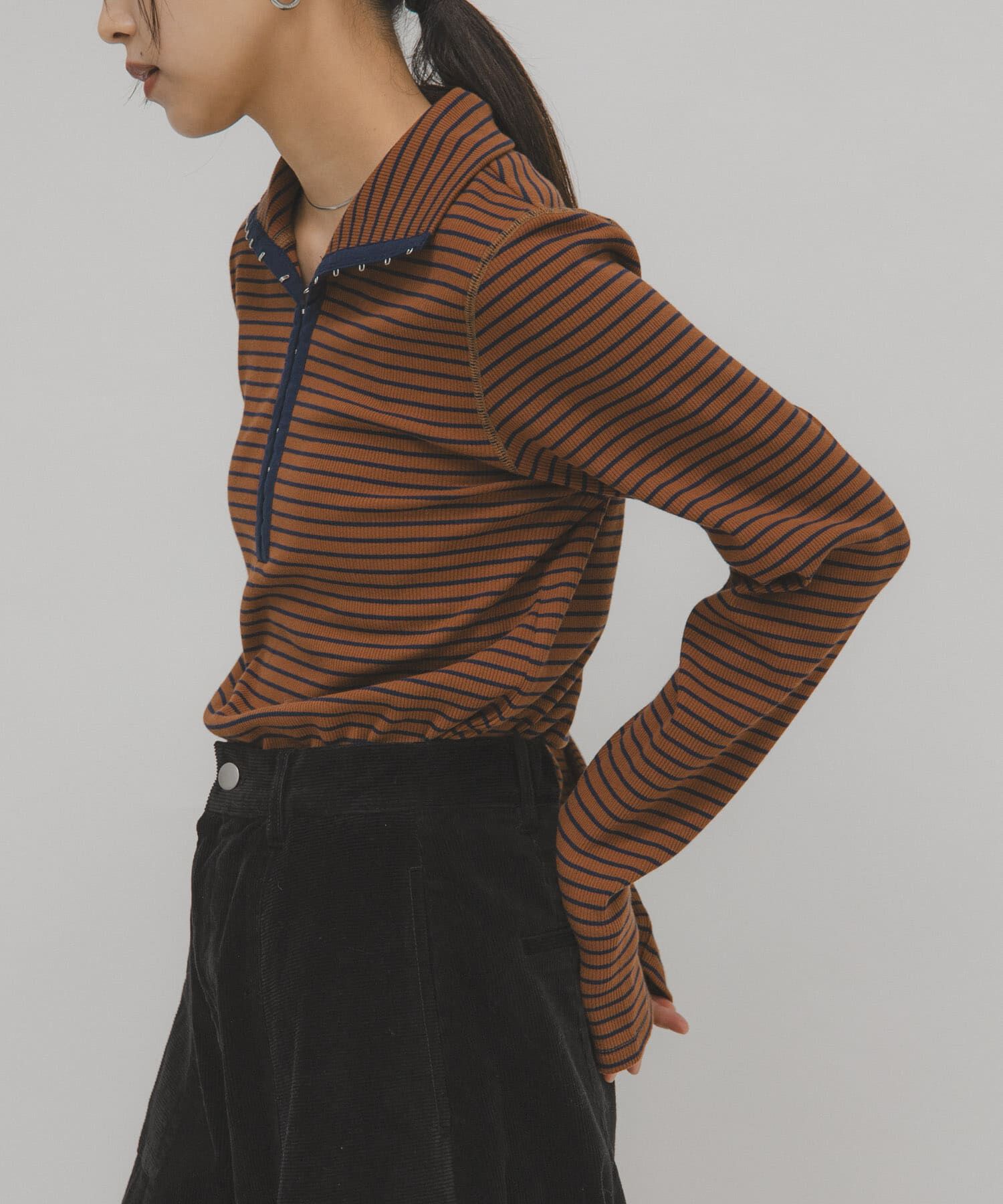  「タートルホックボーダートップス」|Tシャツ・カットソー|