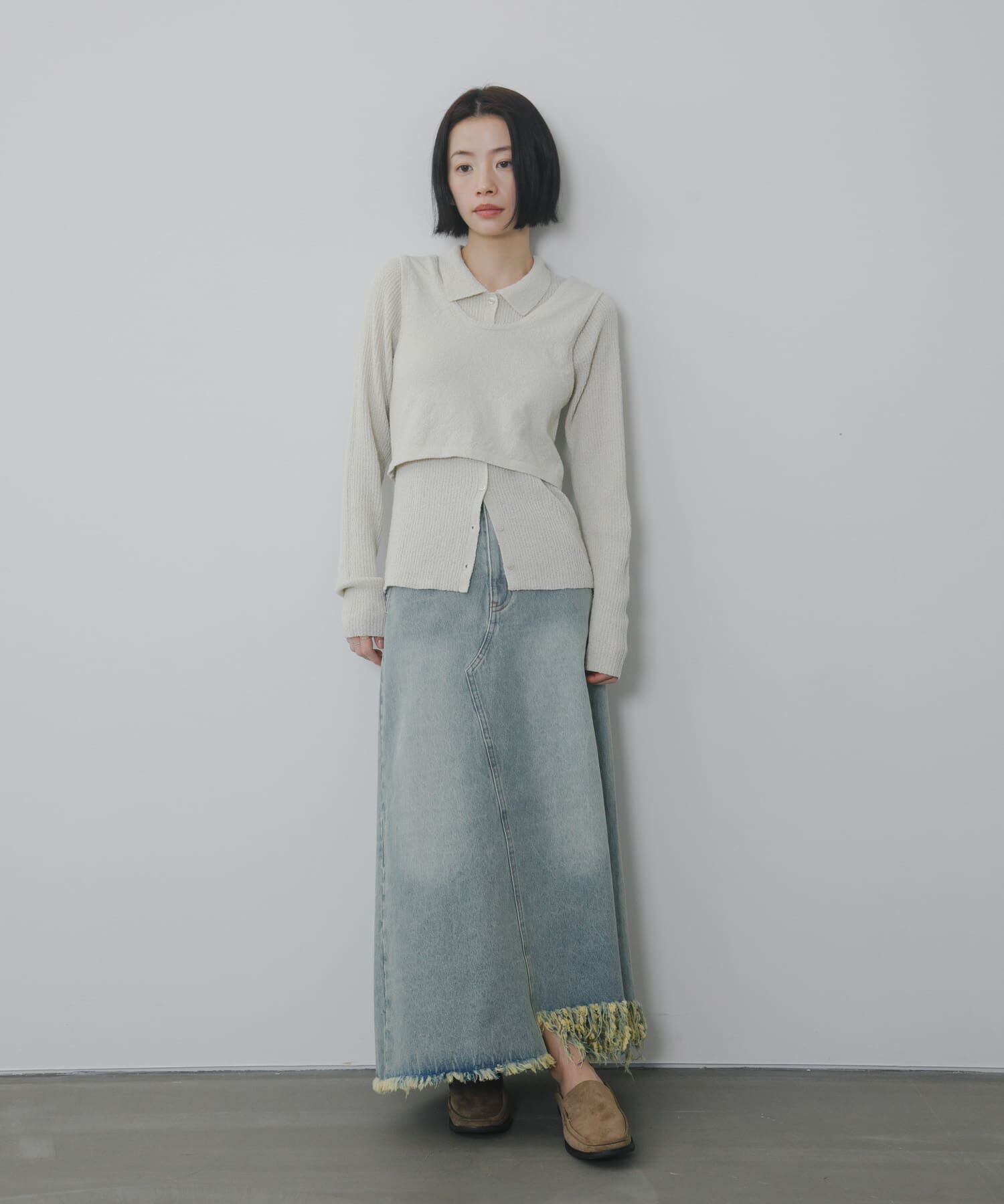  「アシメフリンジデニムスカート」|スカート|