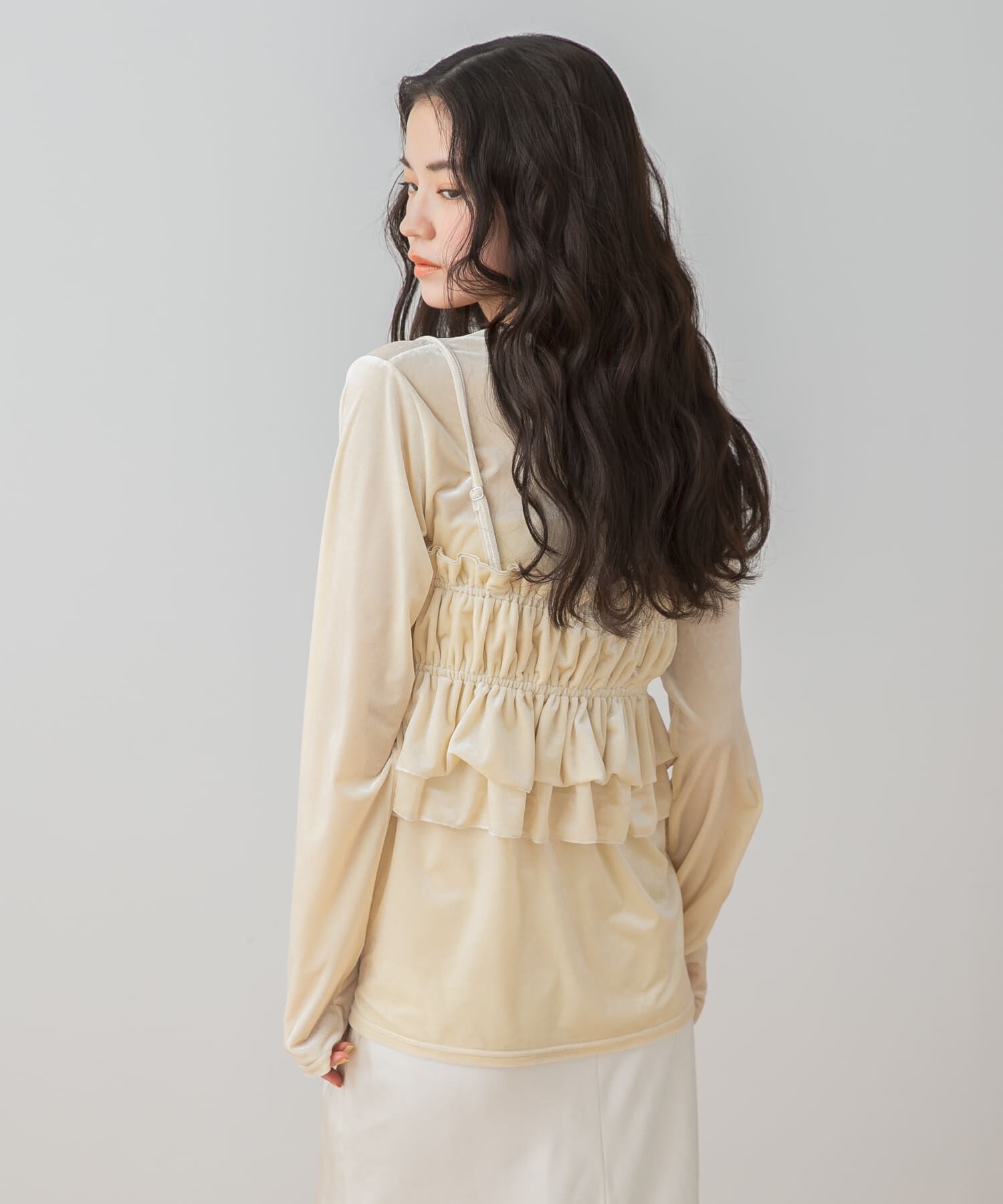SENSE OF PLACE by URBAN RESEARCH「『洗濯可』フリルビスチェセットベロアトップ」|Tシャツ・カットソー|